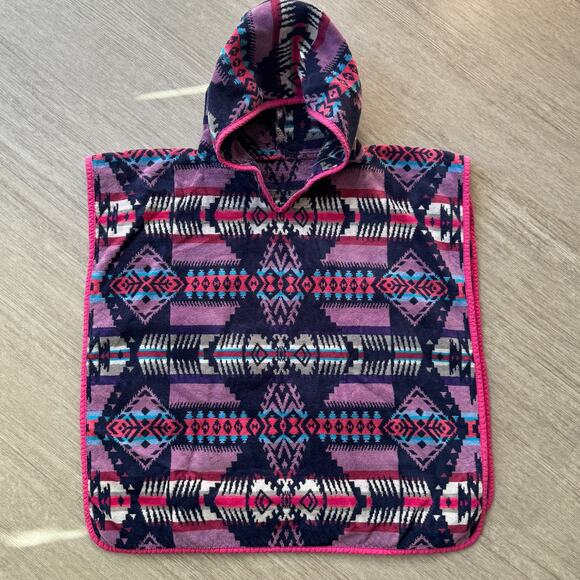 Pendleton Poncho Youth Kids Hooded Towel Terry Cloth Aztec Geometric Purple Pink - Picture 1 of 5